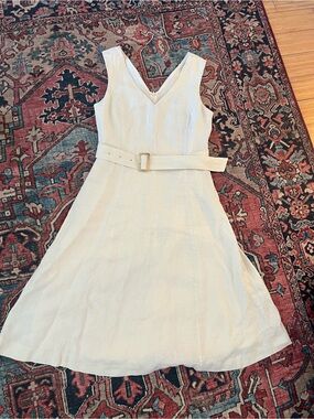 Mango Cream V-Neck Midi Dress with Belt